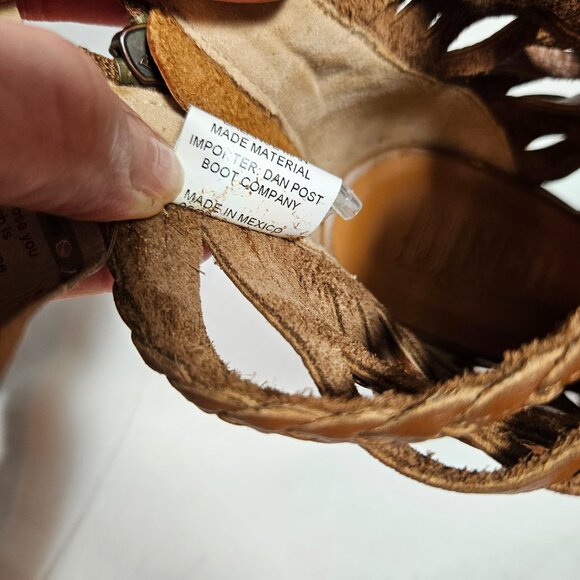 Dingo Jeezy Tan Brown Braided Leather Sandals Chunky Heel Fringe Detail Boho 10 - Picture 8 of 13